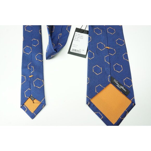 Cesare Attolini Cobalt Blue Lemon Yellow Geometric 100% Silk Tie BRAND NEW - Picture 5 of 5